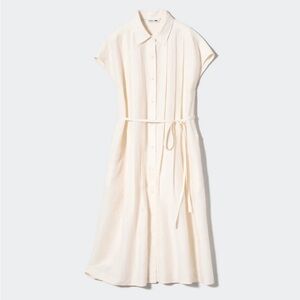 NWT Uniqlo Cream A-Line Collared Shirt Dress